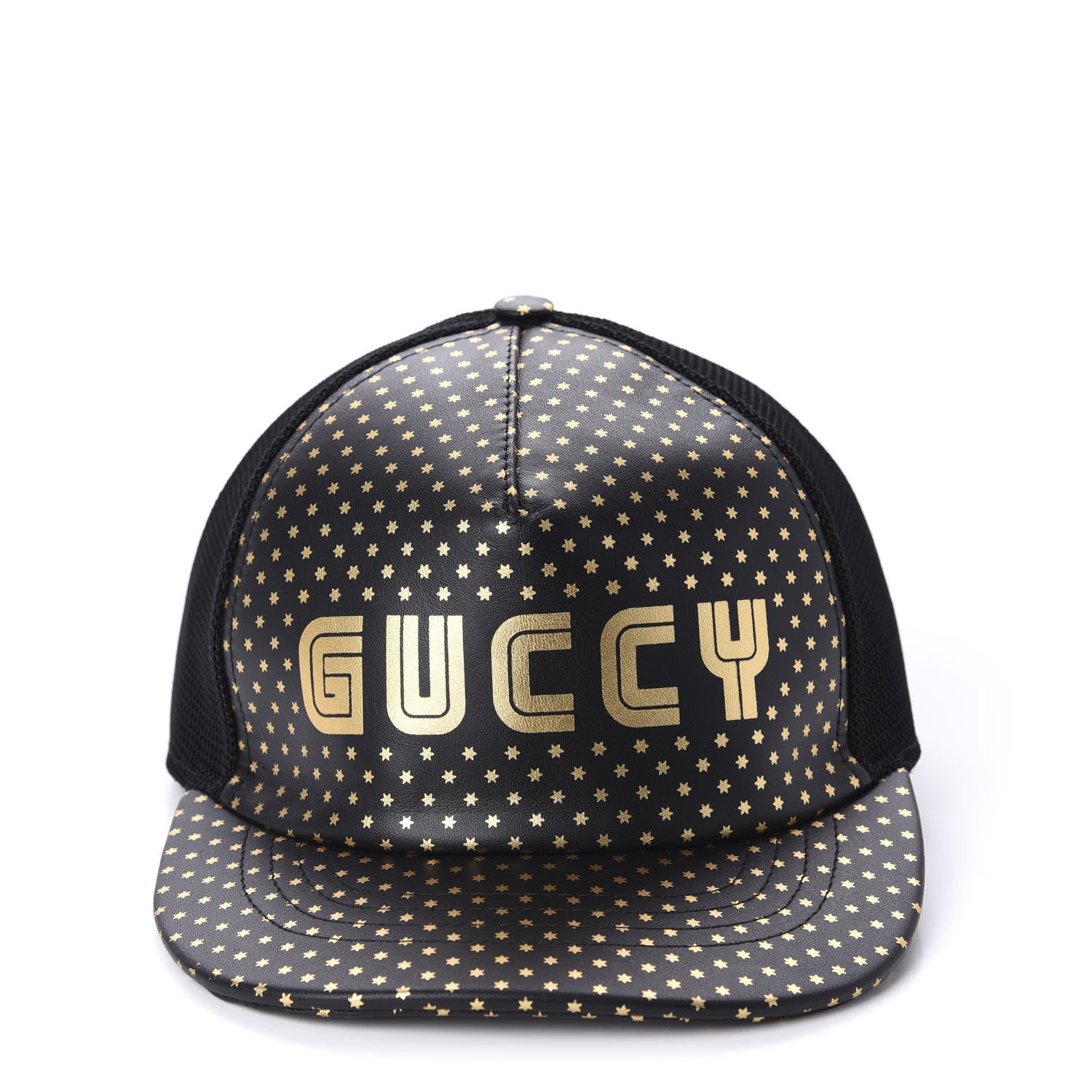 Gucci X SEGA Calfskin GUCCY Stars Baseball Hat S Black Gold 3 of 9