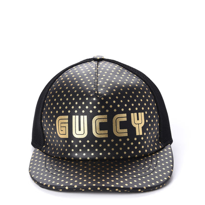 Gucci X SEGA Calfskin GUCCY Stars Baseball Hat S Black Gold 3 of 9