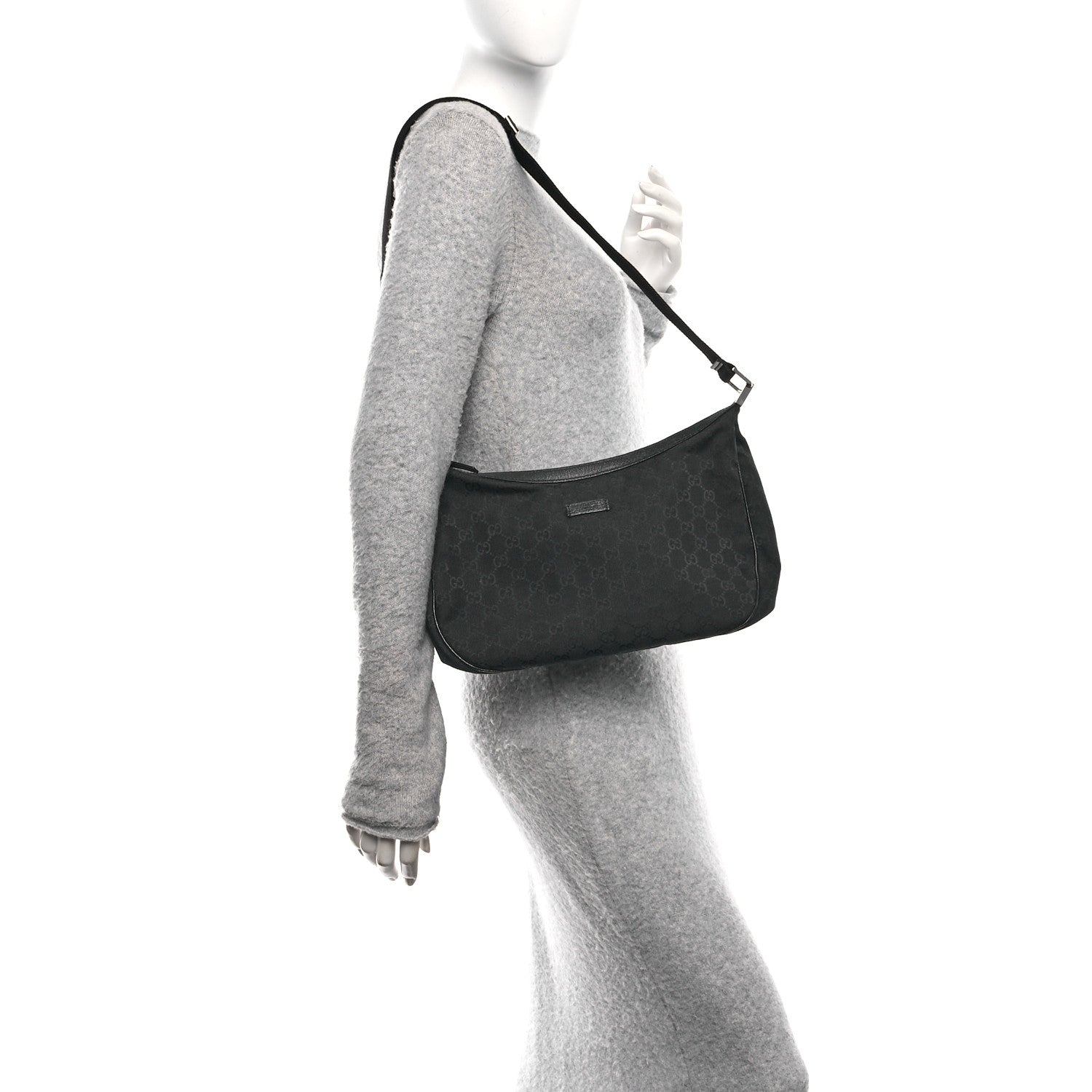 Gucci Monogram Medium Half Moon Hobo Black 2 of 10