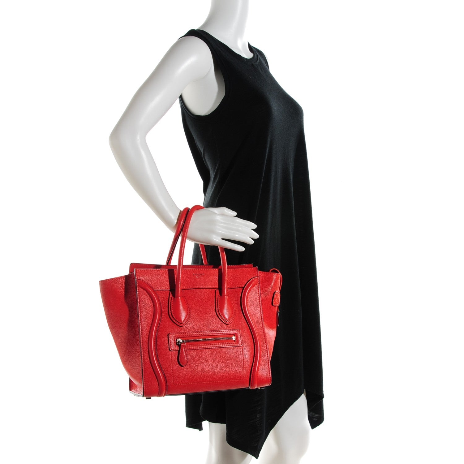 Celine Drummed Calfskin Micro Luggage Vermillion 2 of 8