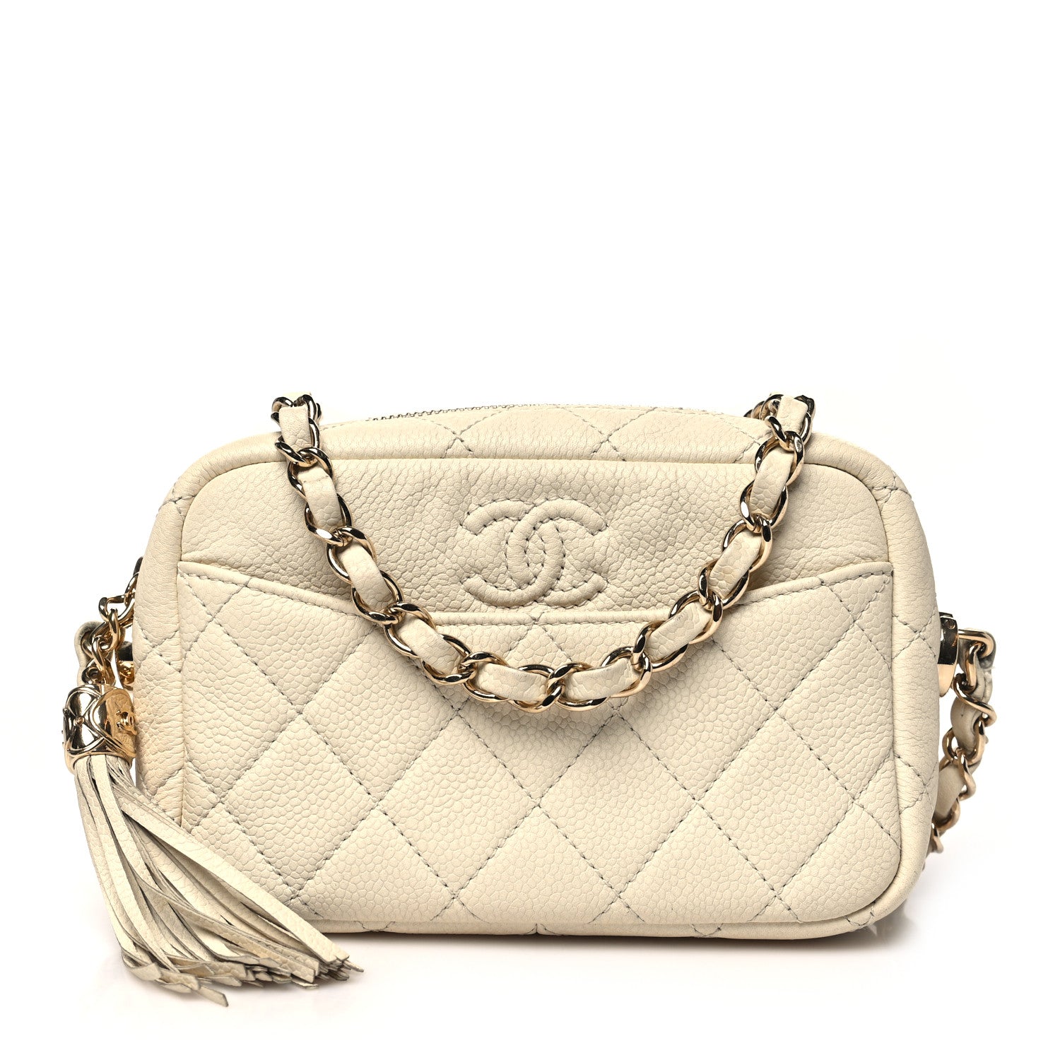Chanel Caviar Quilted Mini Coco Tassel Camera Case White 1 of 11