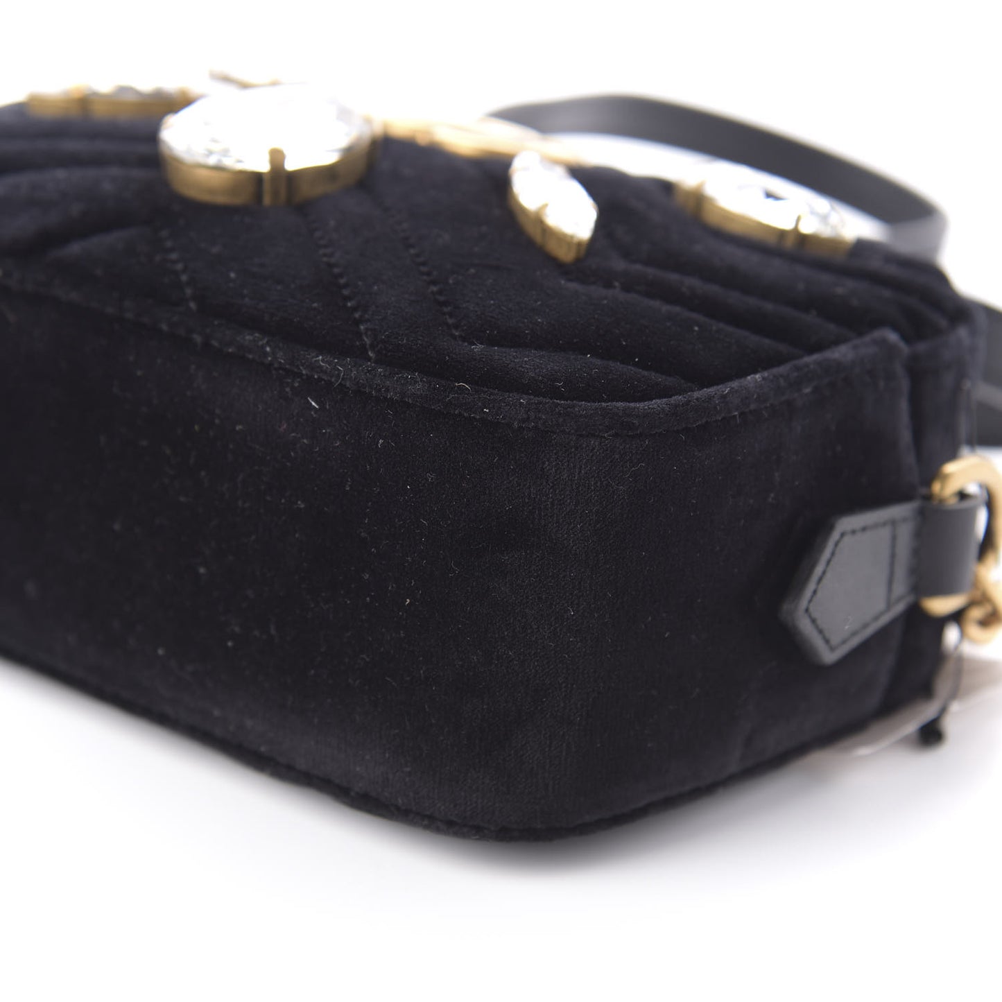 Velvet Matelasse Marquise Crystals Mini GG Marmont Chain Shoulder Bag Black