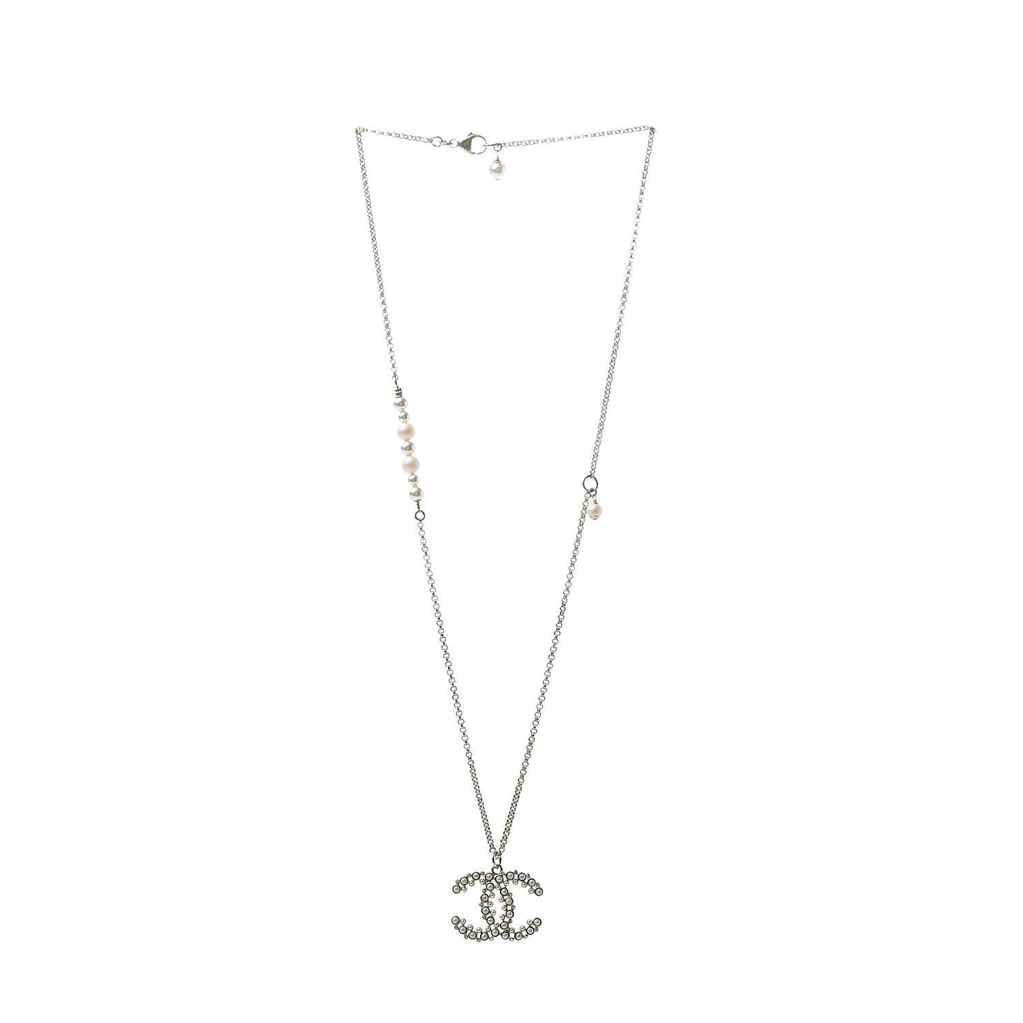 Crystal Pearl Snow Splash CC Pendant Necklace Gold