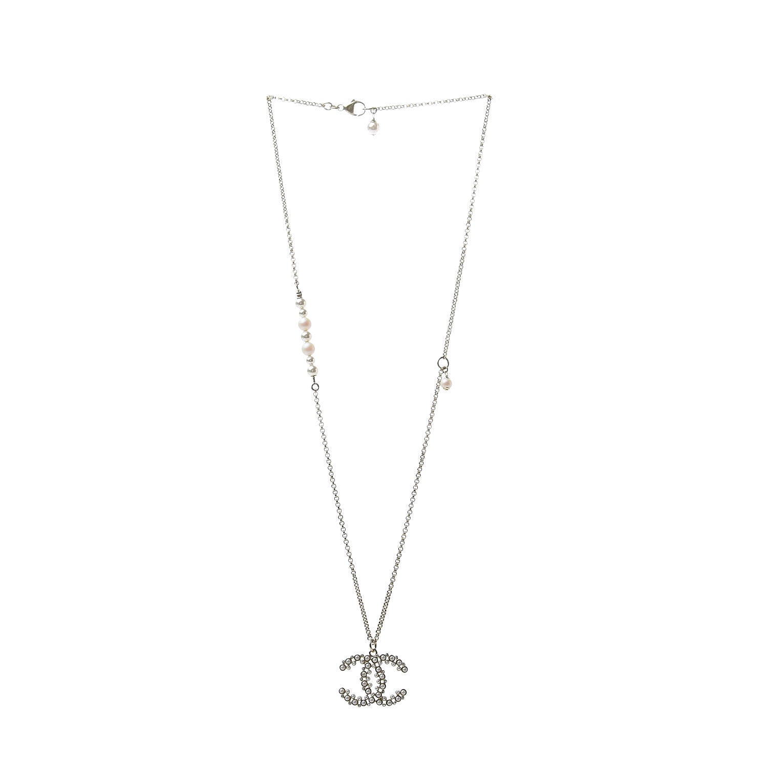 Chanel Crystal Pearl Snow Splash CC Pendant Necklace Gold 3 of 5