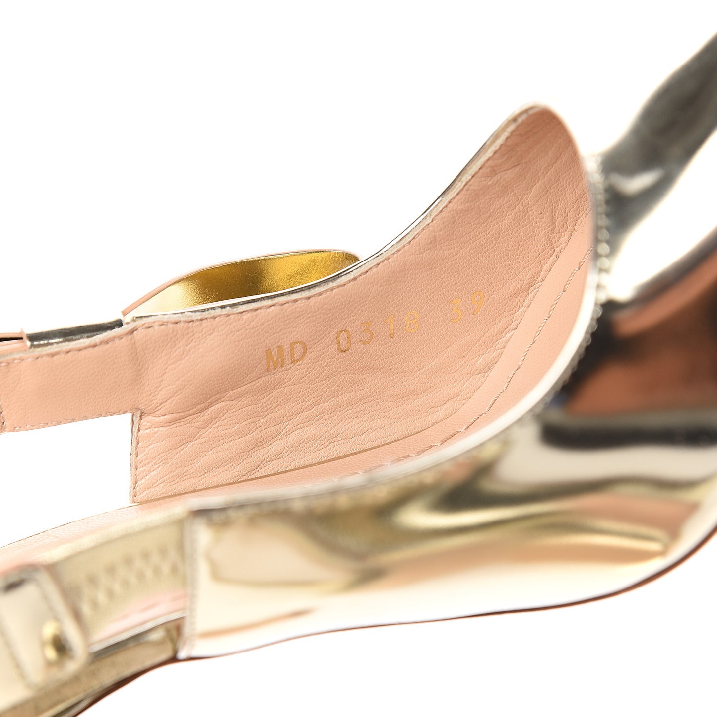 Mirror Finish Calfskin Sweet D Sling-Back Pumps 39 Stardust Gold