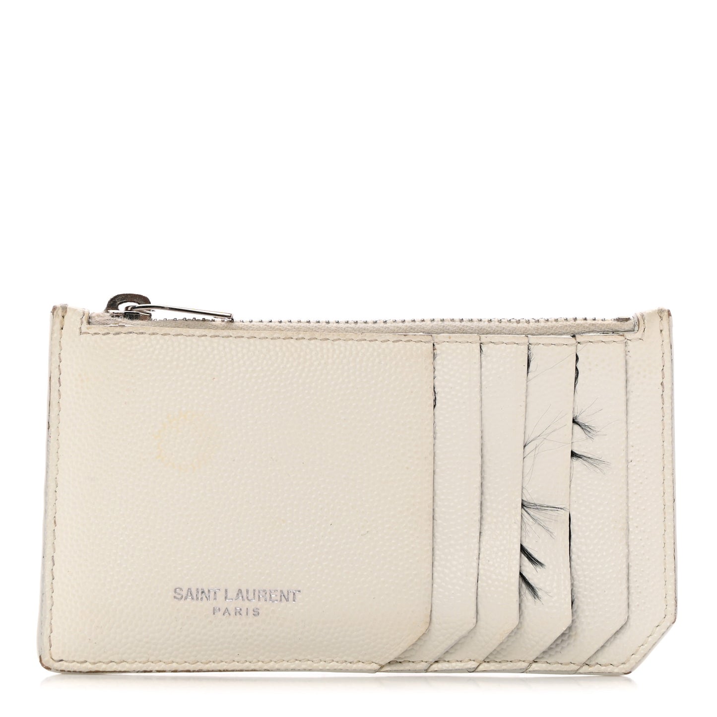 Grained Calfskin 5 Fragments Zip Pouch Card Holder White