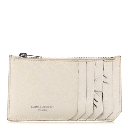 Saint Laurent Grained Calfskin 5 Fragments Zip Pouch Card Holder White 1 of 16