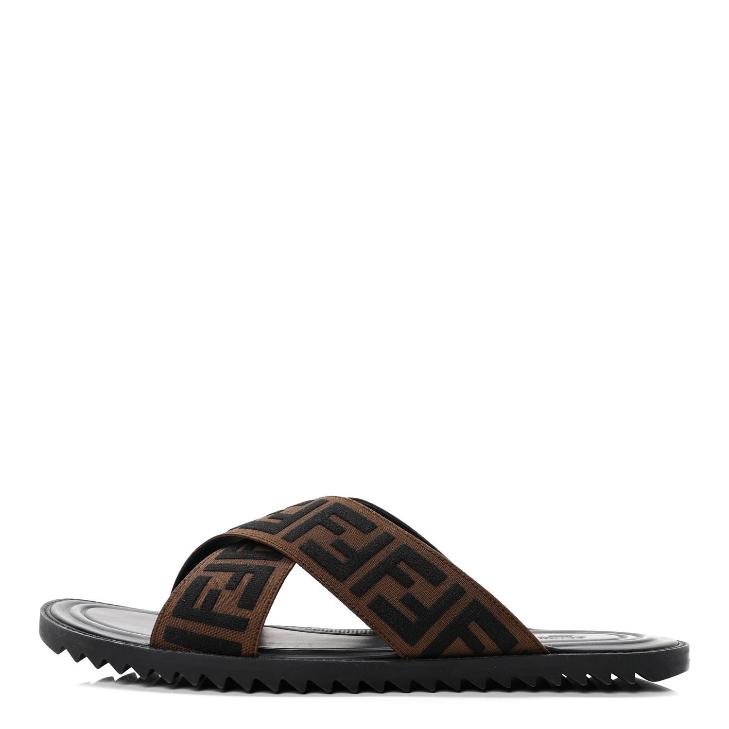Fendi Fabric Rubber Macro FF Embroidered Mens Crisscross Slide Sandals 11 Maya Black 1 of 4