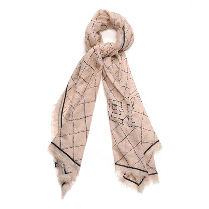 Chanel Stitched Print Cashmere CC Scarf Beige 1 of 5