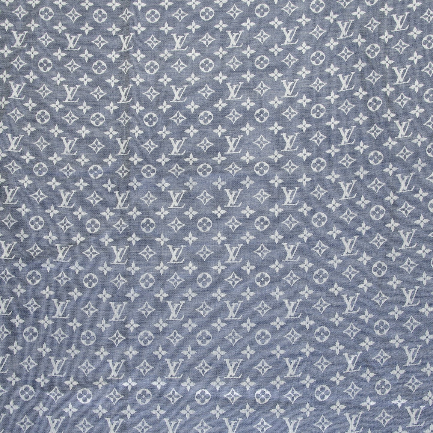 Wool Silk Monogram Denim Shawl Blue