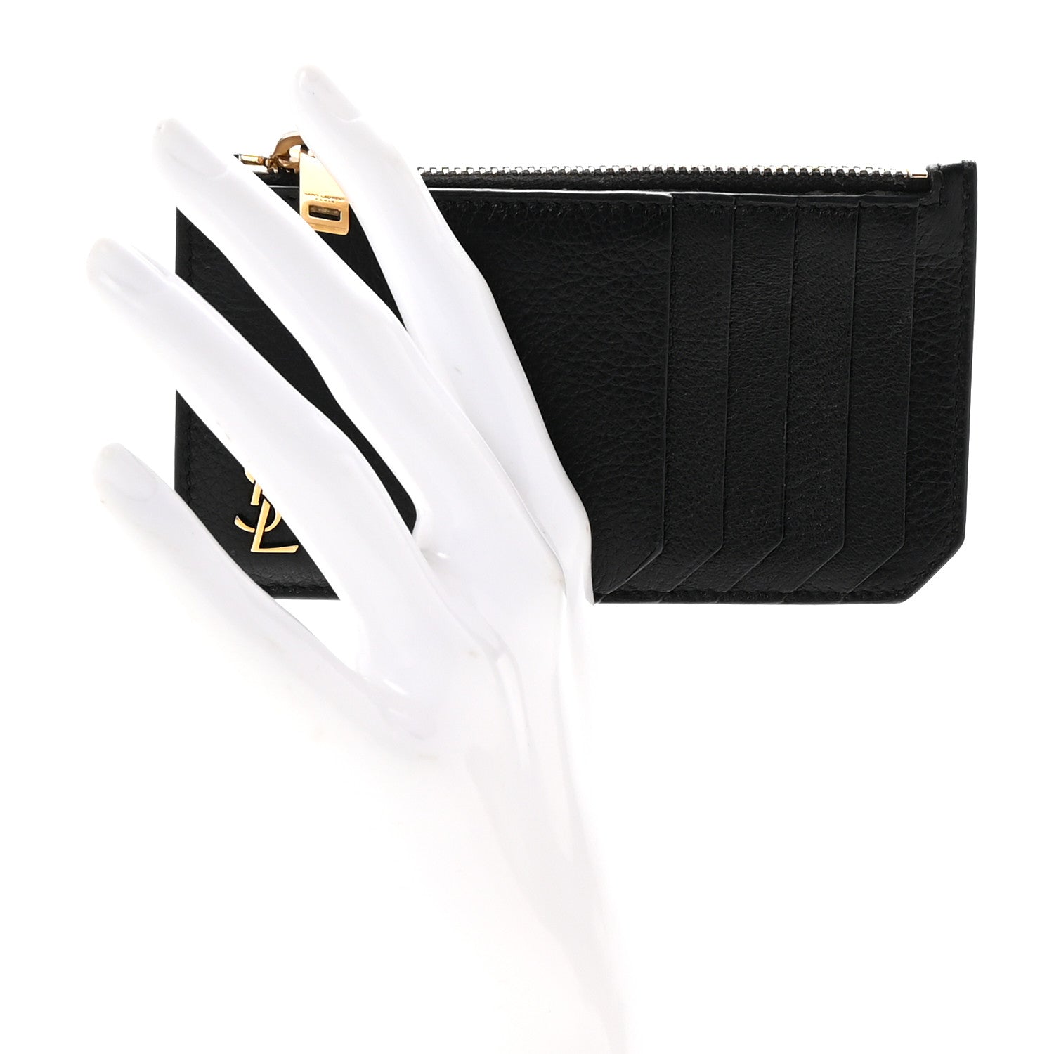 Saint Laurent Grained Calfskin Monogram 5 Fragments Zip Pouch Card Holder Black 2 of 7