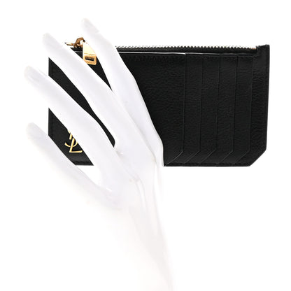 Saint Laurent Grained Calfskin Monogram 5 Fragments Zip Pouch Card Holder Black 2 of 7