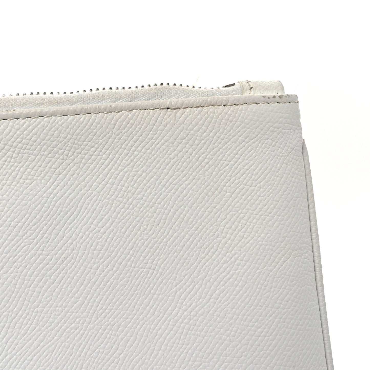 Calfskin Logo Large Zip Pouch White