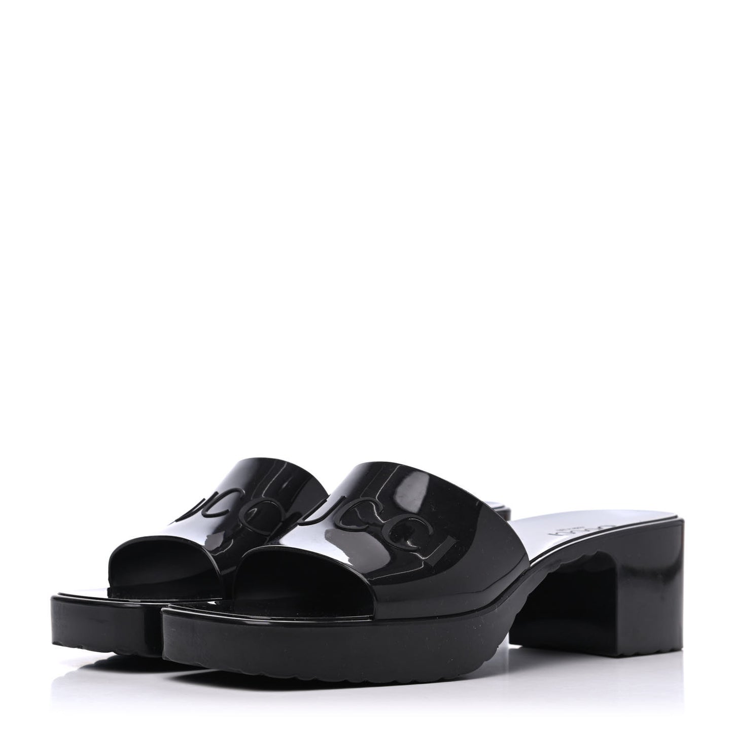 Rubber Gucci Logo Womens Platform 20/60mm Slide Sandals 40 Black