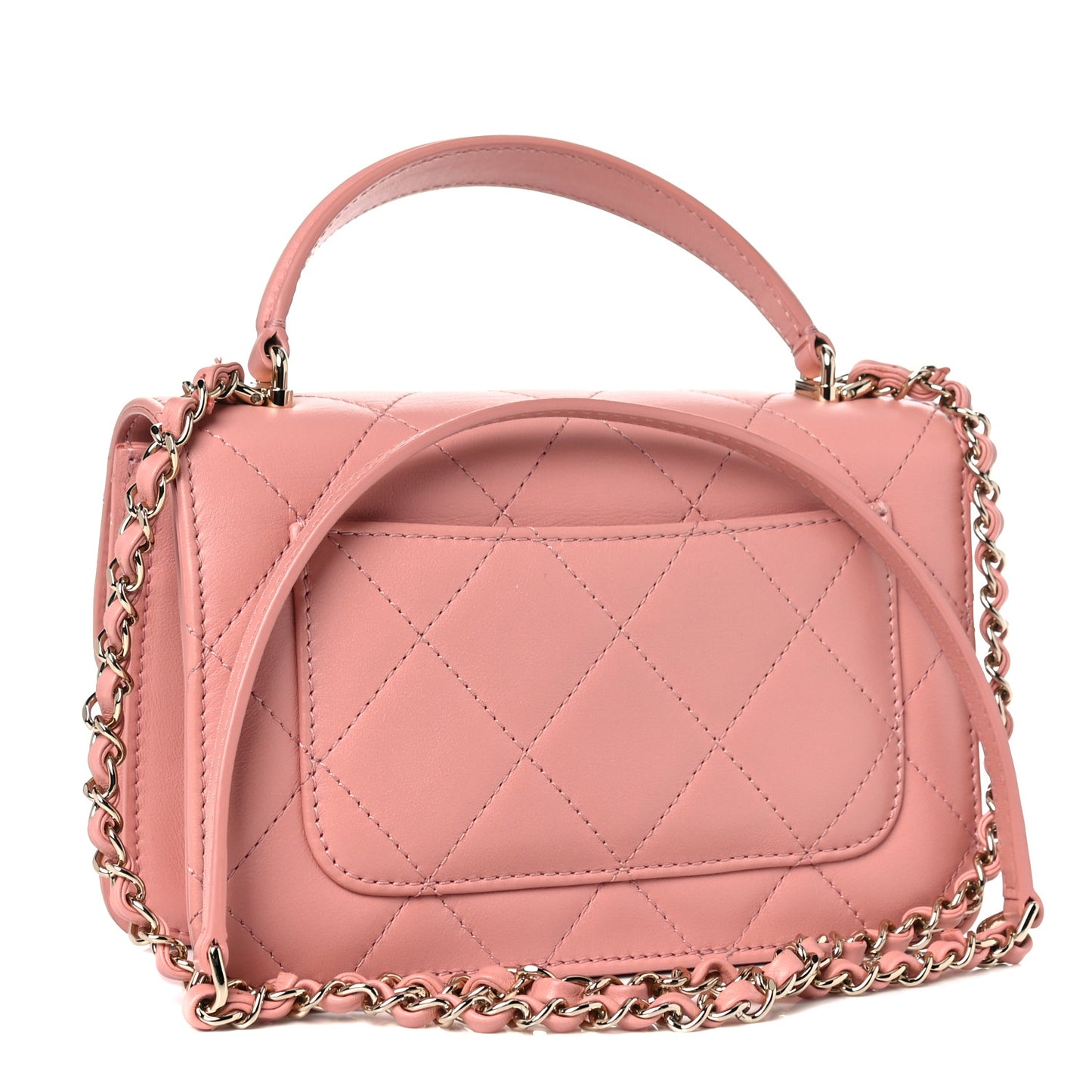 Calfskin Quilted Small Top Handle Flap Pink