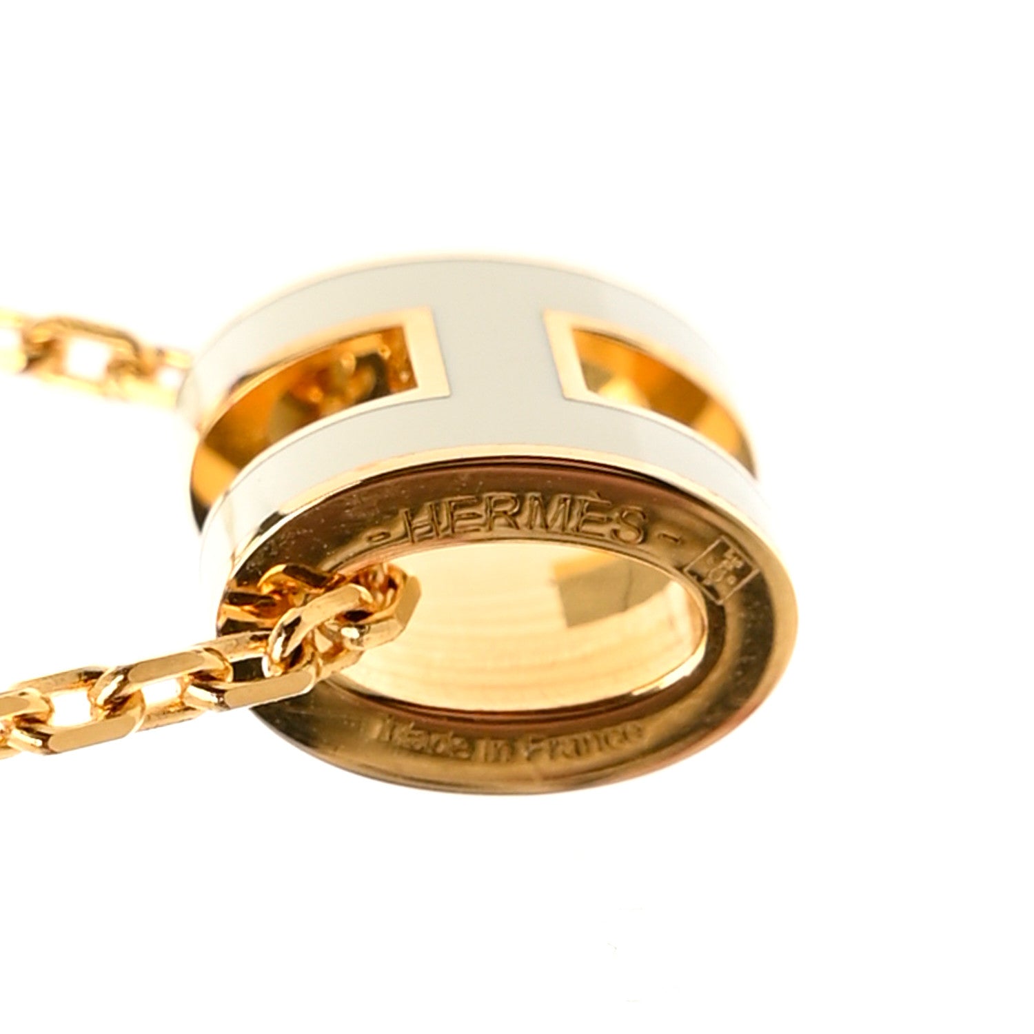Hermes Lacquered Gold Mini Pop H Pendant Necklace White 6 of 7
