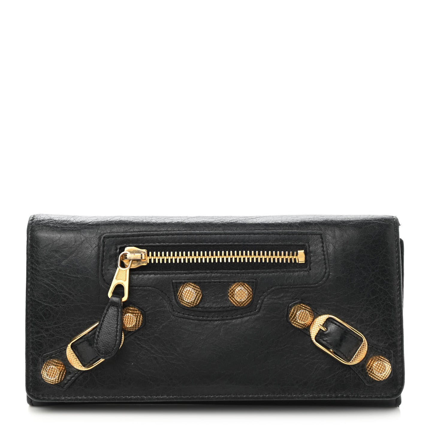 Agneau Giant 12 Gold Hardware Money Wallet Black