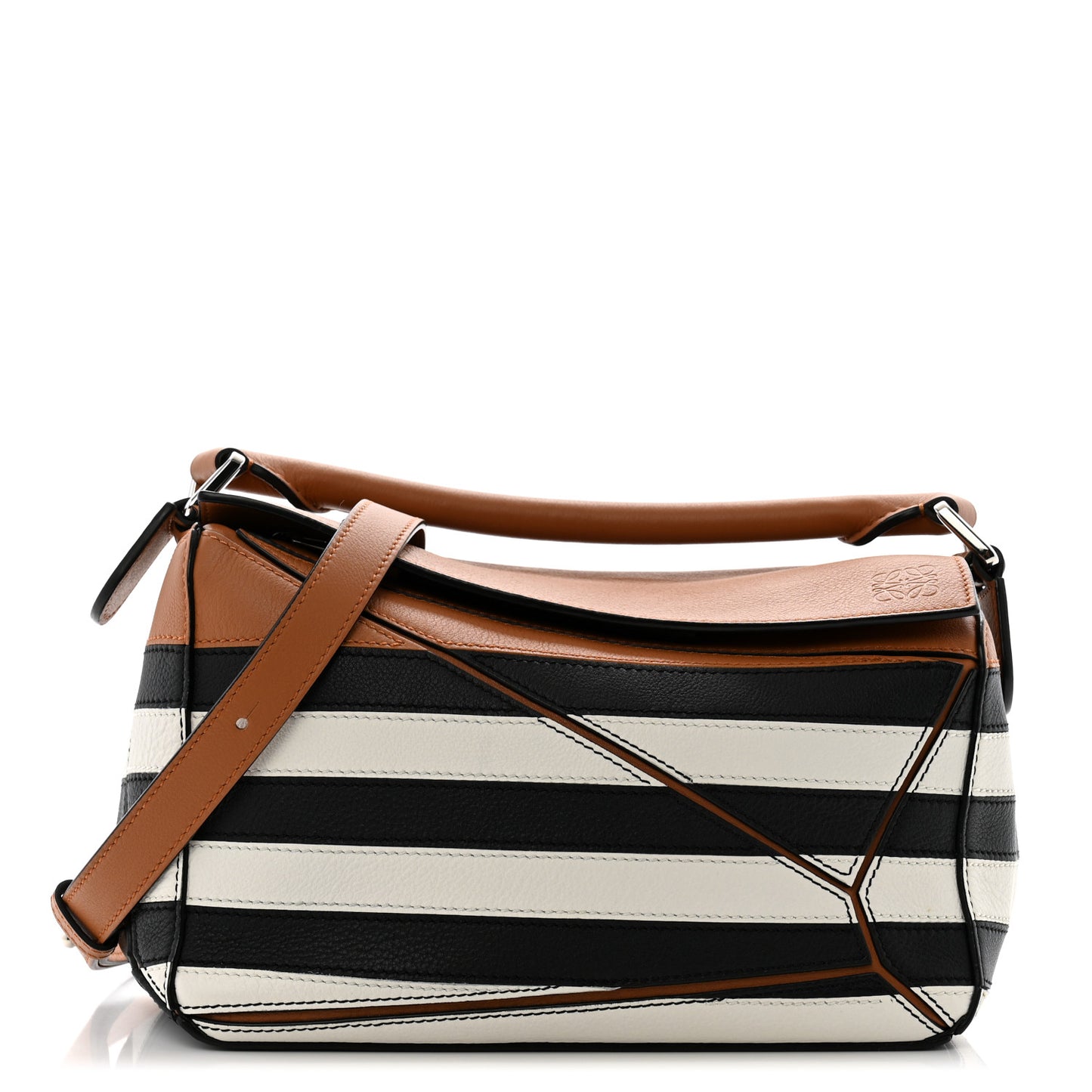 Calfskin Marine Stripe Small Puzzle Bag Tan