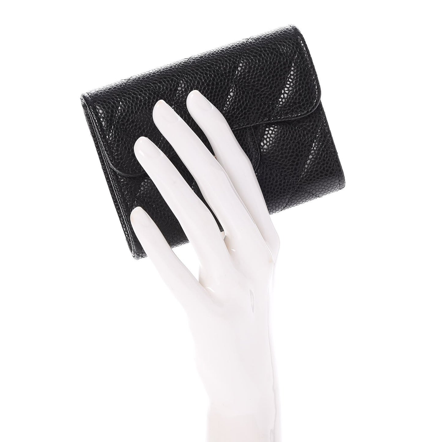 Caviar Quilted Flap Card Holder Wallet Black