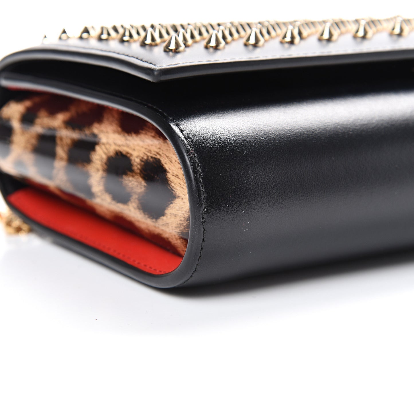 Calfskin Patent Leopard Spikes Paloma Clutch Black