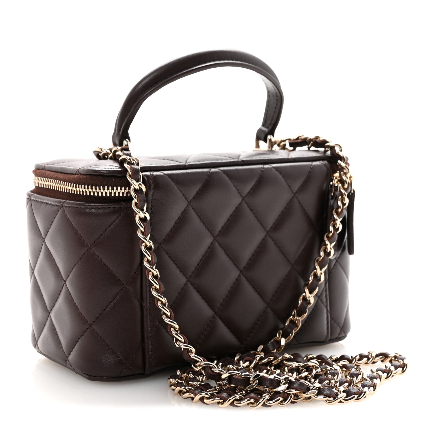 Chanel Lambskin Quilted Small Top Handle Vanity Case With Chain Dark Brown 3 of 10