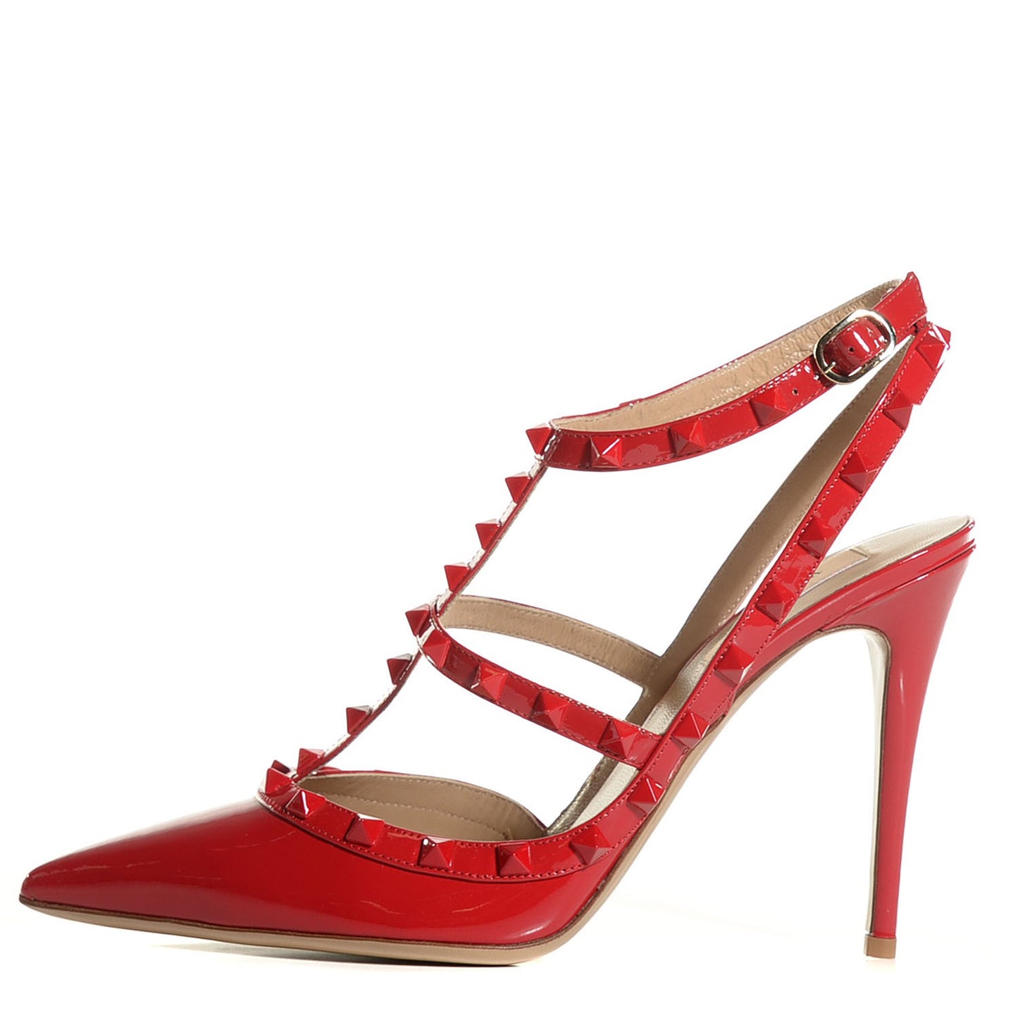 Patent Monochrome Rockstud Ankle Strap 100mm Pumps 41 Rosso Valentino