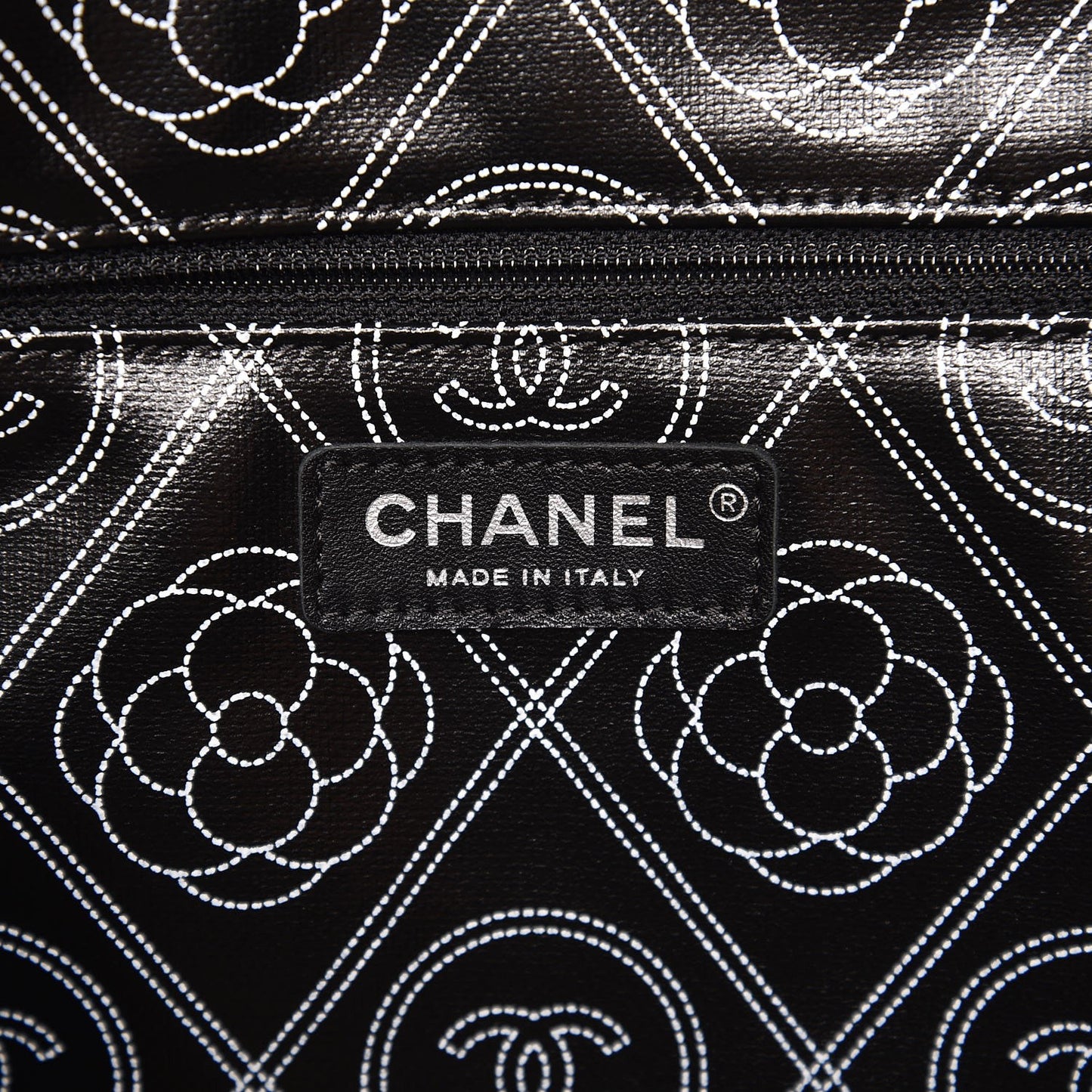 Coated Canvas Camellia Large Shopping Tote Black Beige