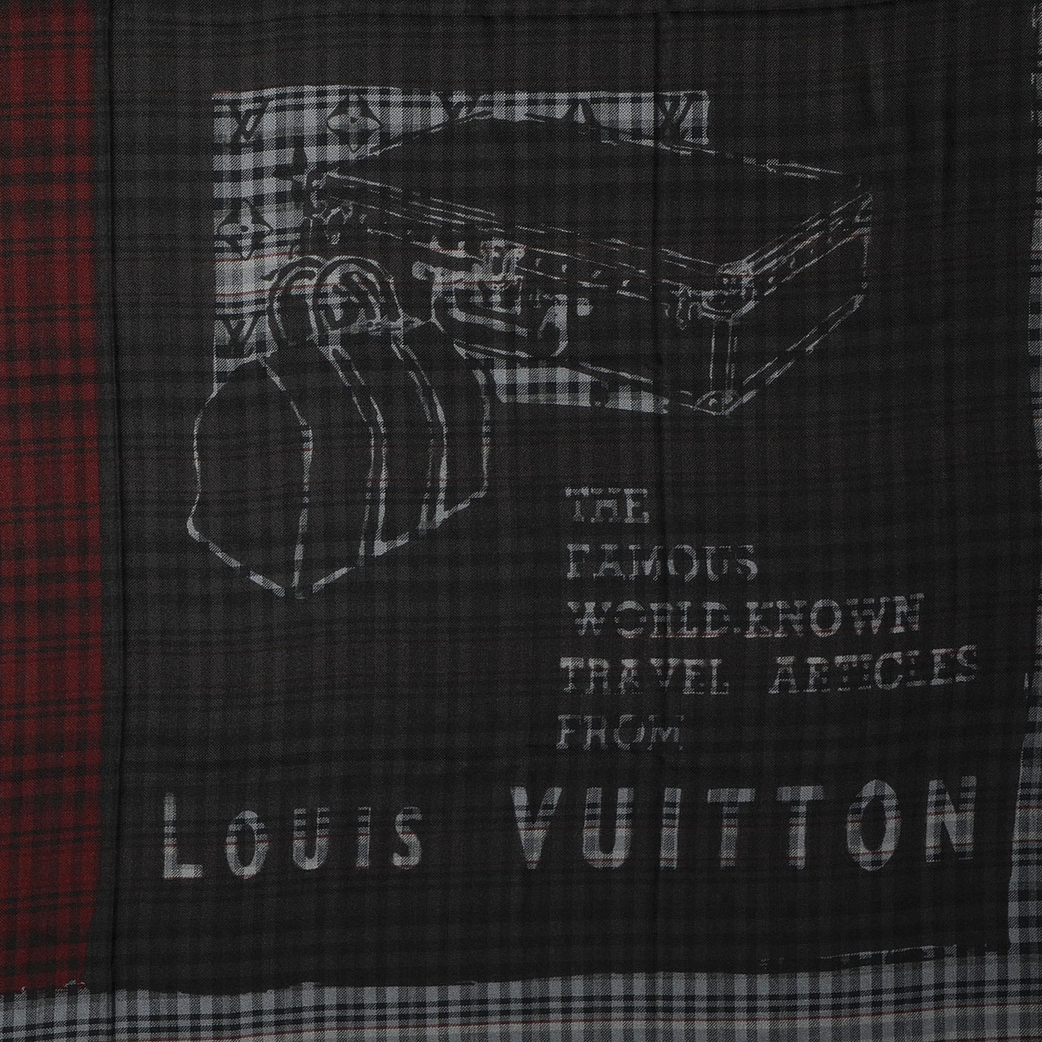 Louis Vuitton Mens Fleece Wool Silk Trunks Shawl Gris Rouge 1 of 5