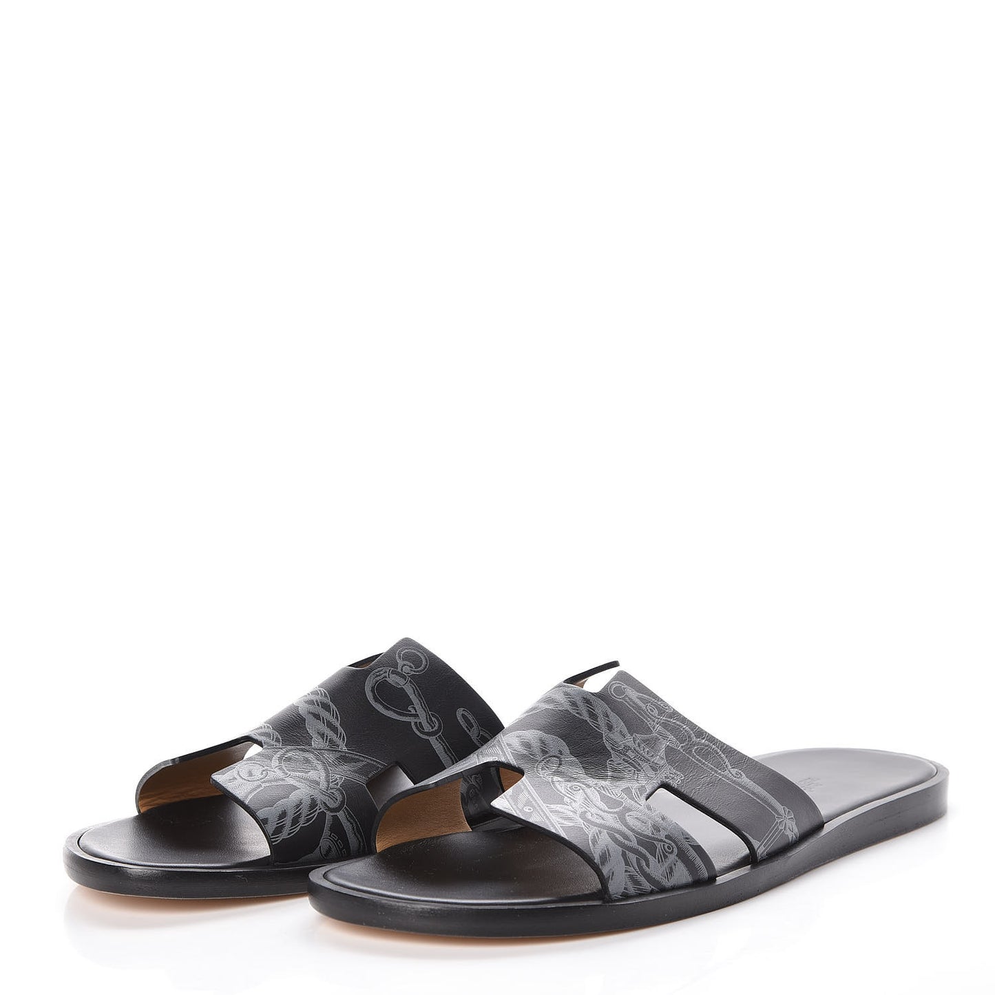 Calfskin Della Cavalleria Print Mens Izmir Sandals 43.5 Black