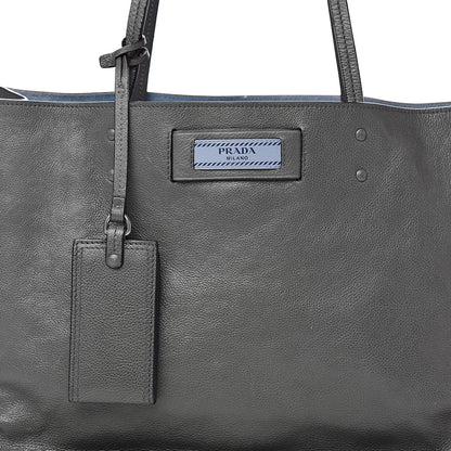 Prada Glace Calfskin Etiquette Shopping Bag Marine Astrale 12 of 12