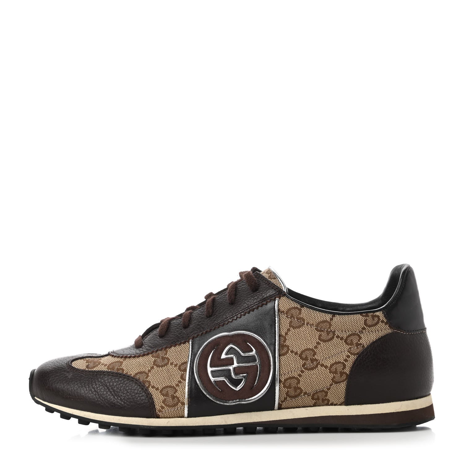 Gucci GG Monogram Calfskin Mens Interlocking G Sneakers 8 Dark Brown 1 of 8