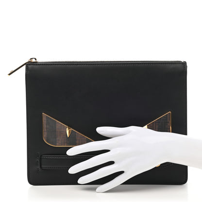 Fendi Vitello Liberty FF Pequin Bug Eyes Slim Clutch Black 2 of 7