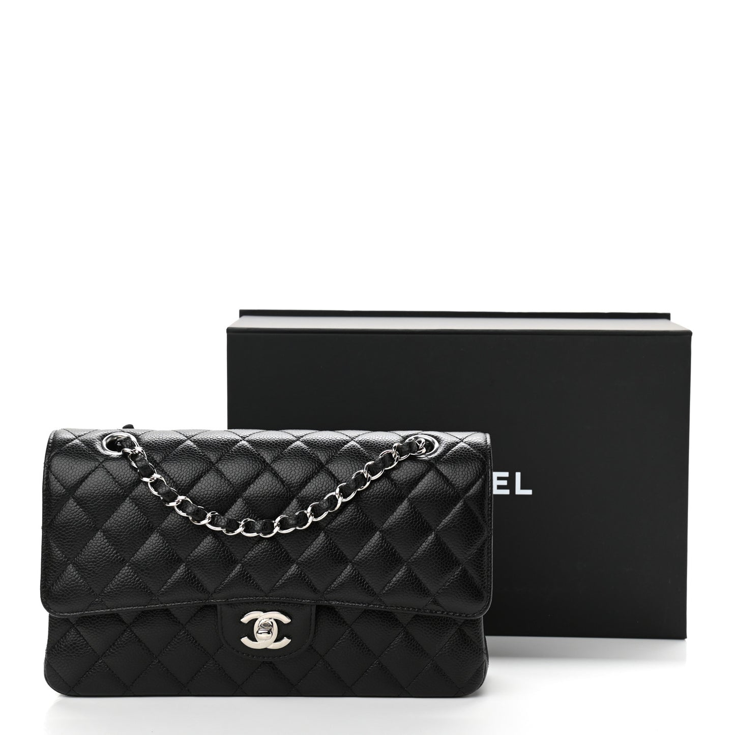 Caviar Quilted Medium Double Flap Black