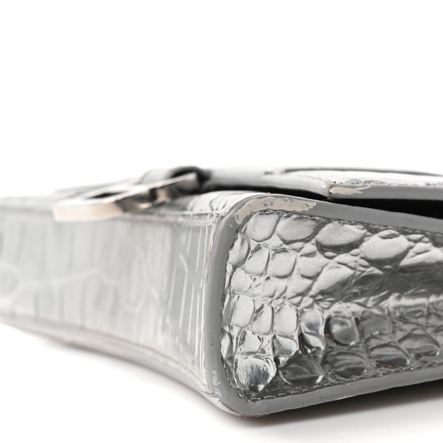 Balenciaga Metallic Calfskin Crocodile Embossed Hourglass Chain Bag Silver 11 of 12