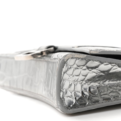 Balenciaga Metallic Calfskin Crocodile Embossed Hourglass Chain Bag Silver 11 of 12