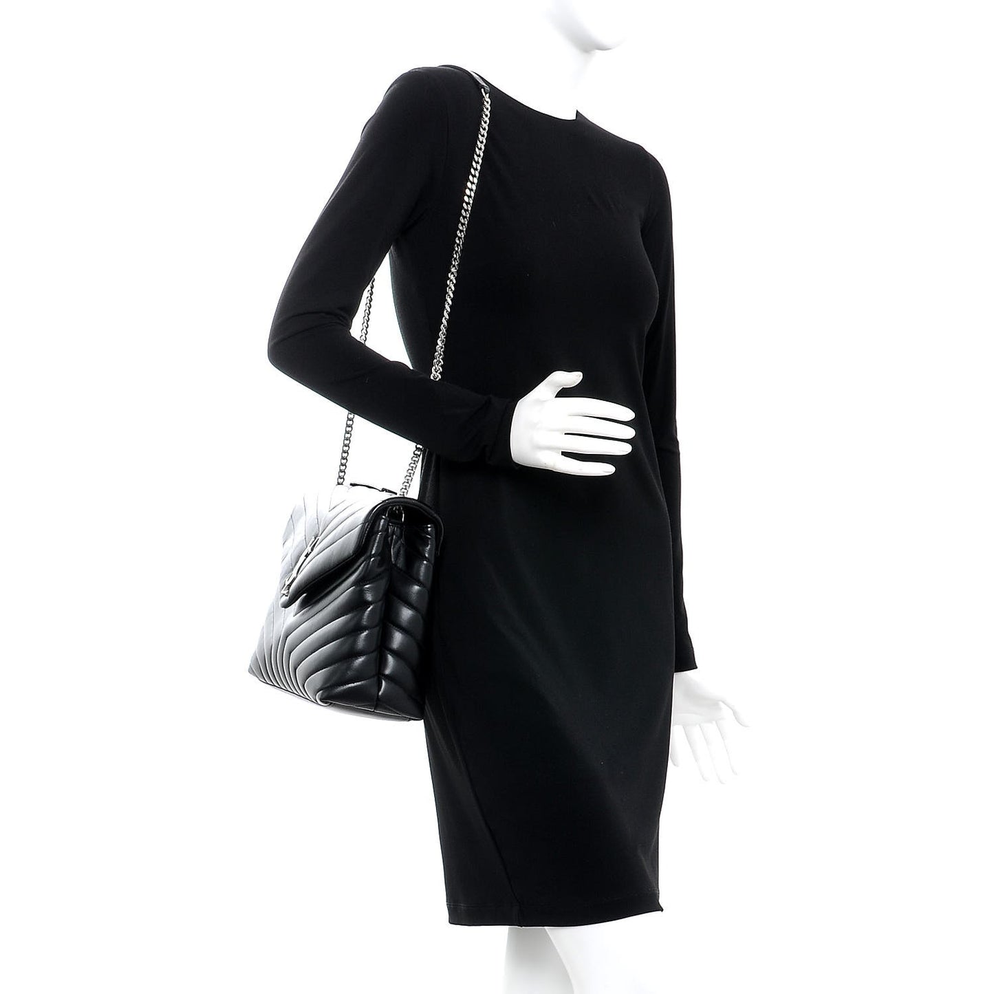 Calfskin Y Quilted Monogram Medium Loulou Chain Satchel Black