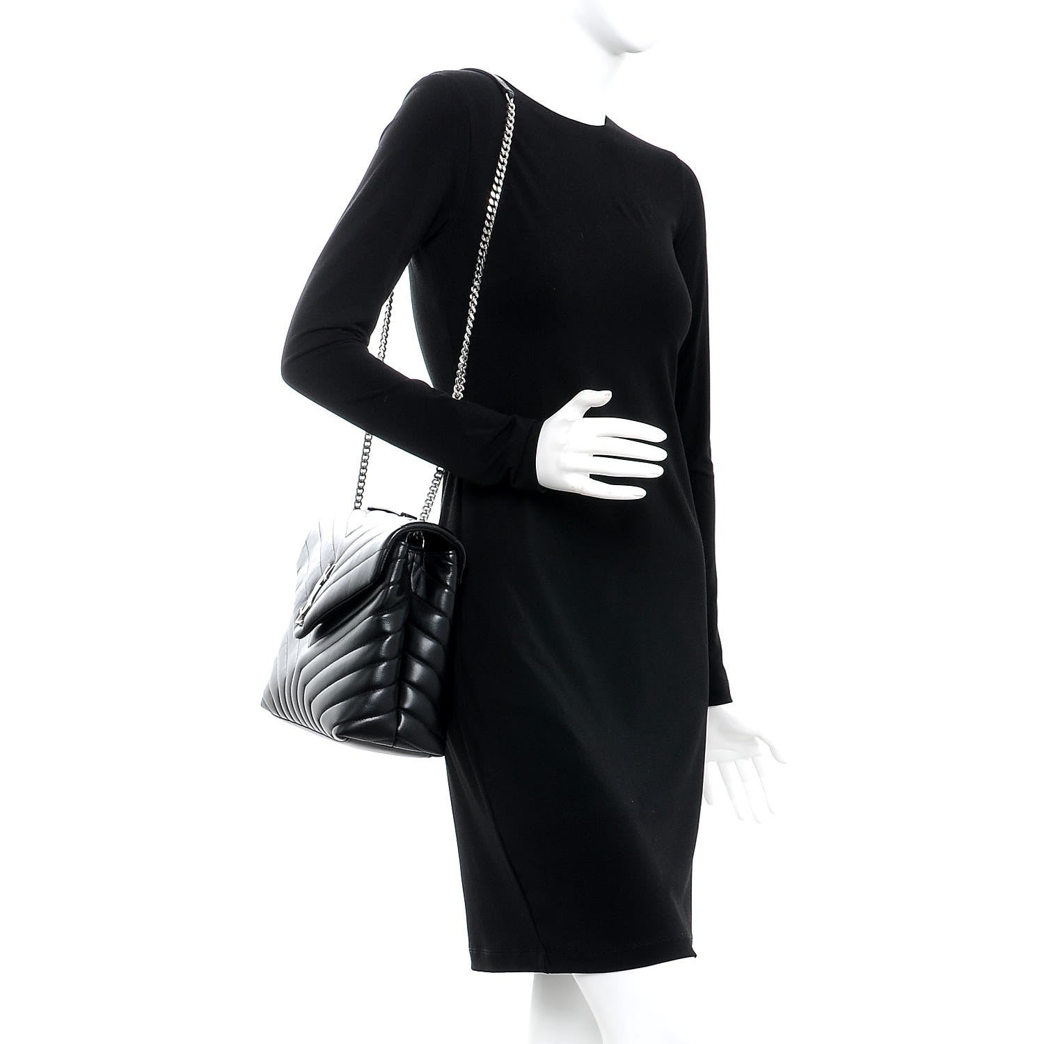 Saint Laurent Calfskin Y Quilted Monogram Medium Loulou Chain Satchel Black 3 of 9
