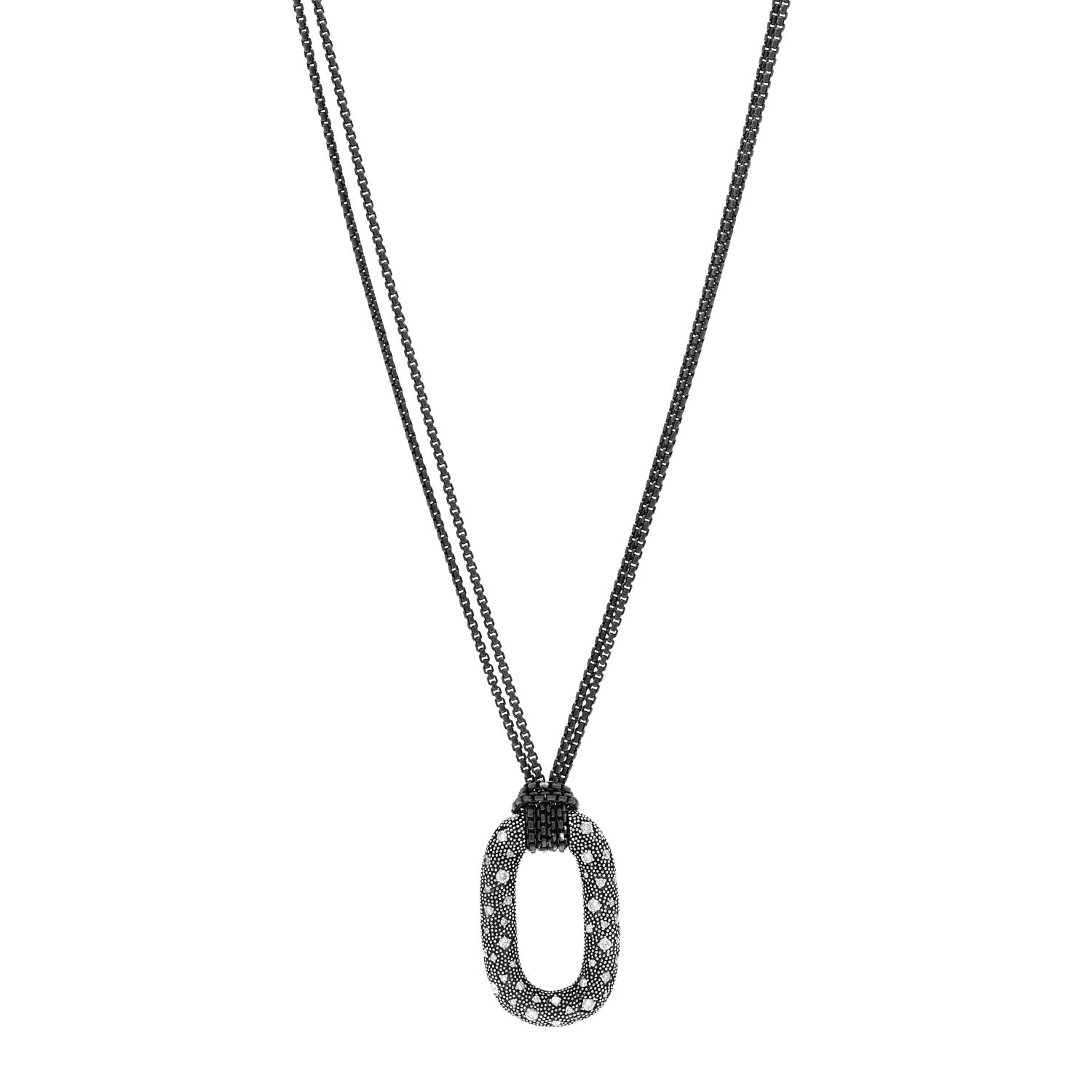 David Yurman Sterling Silver Diamond Midnight Melange Oval Pendant Necklace 1 of 4