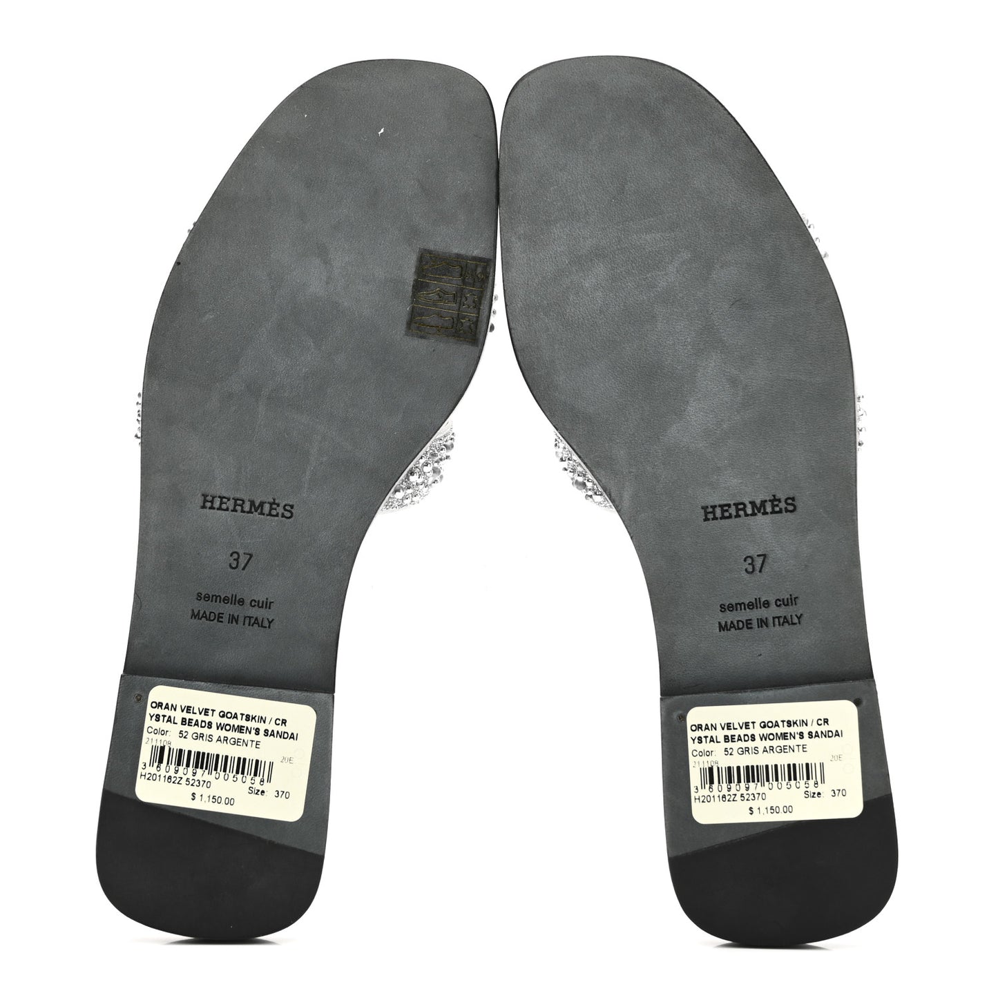 Velvet Goatskin Crystal Beads Oran Sandals 37 Gris Argente