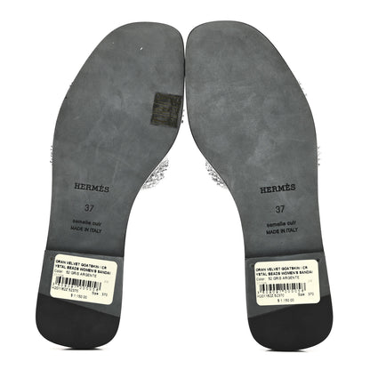 Hermes Velvet Goatskin Crystal Beads Oran Sandals 37 Gris Argente 7 of 11
