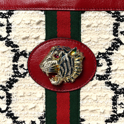 Gucci Tweed GG Monogram Large Rajah Chain Tote White Black Romantic Cherry 8 of 10