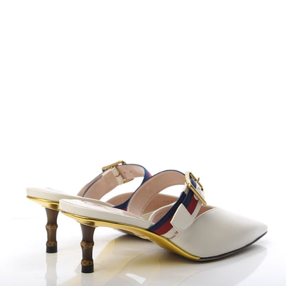 Gucci Malaga Kid Sylvie Web Bamboo Low Heel Mules 35 White 4 of 9