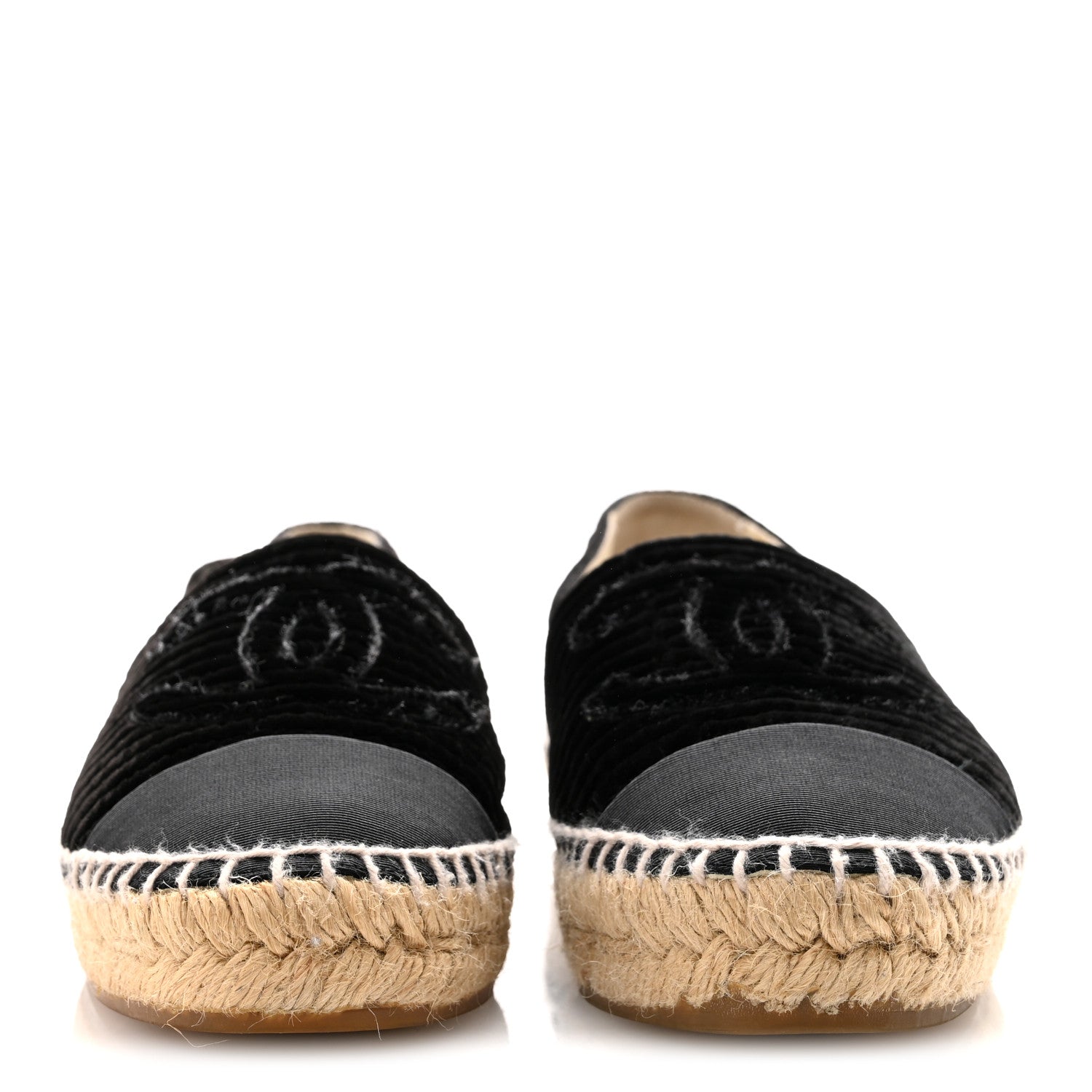 Chanel Velvet Grosgrain Quilted CC Espadrilles 35 Black 3 of 11