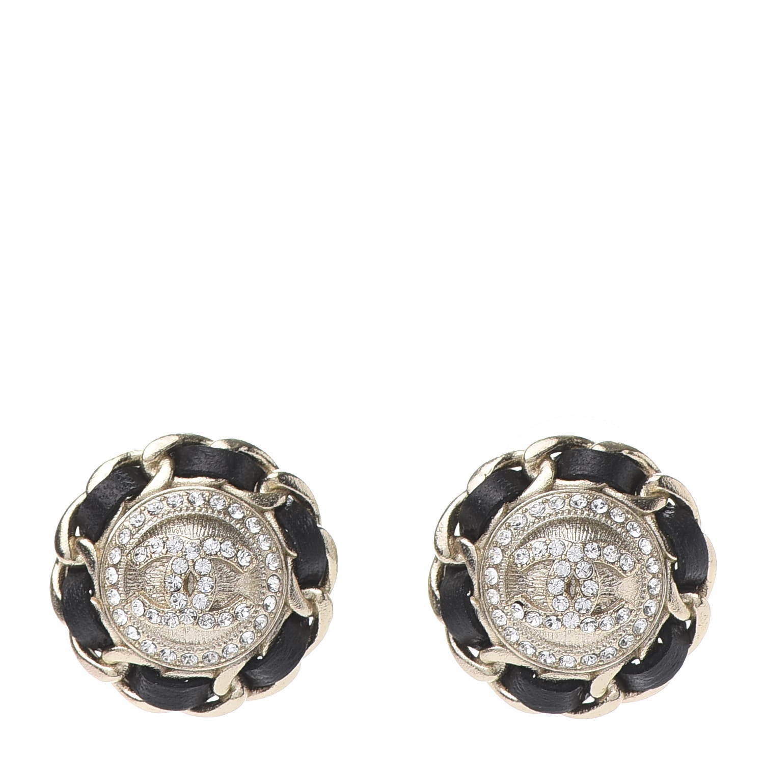 Chanel Crystal Lambskin Chain Around CC Earrings Gold Black 1 of 4