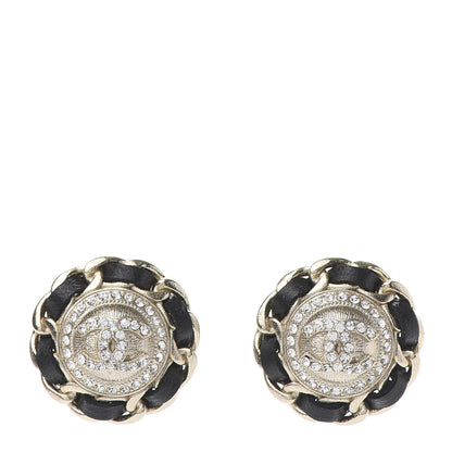 Chanel Crystal Lambskin Chain Around CC Earrings Gold Black 1 of 4