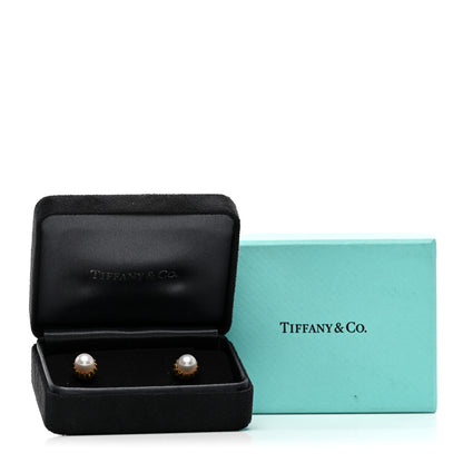 Tiffany 18K Yellow Gold Pearl Schlumberger Acorn Earrings 5 of 5