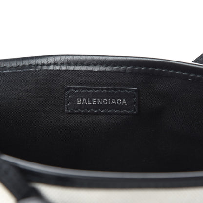 Balenciaga Cotton Canvas Calfskin Navy Cabas XS Natural Black 8 of 13