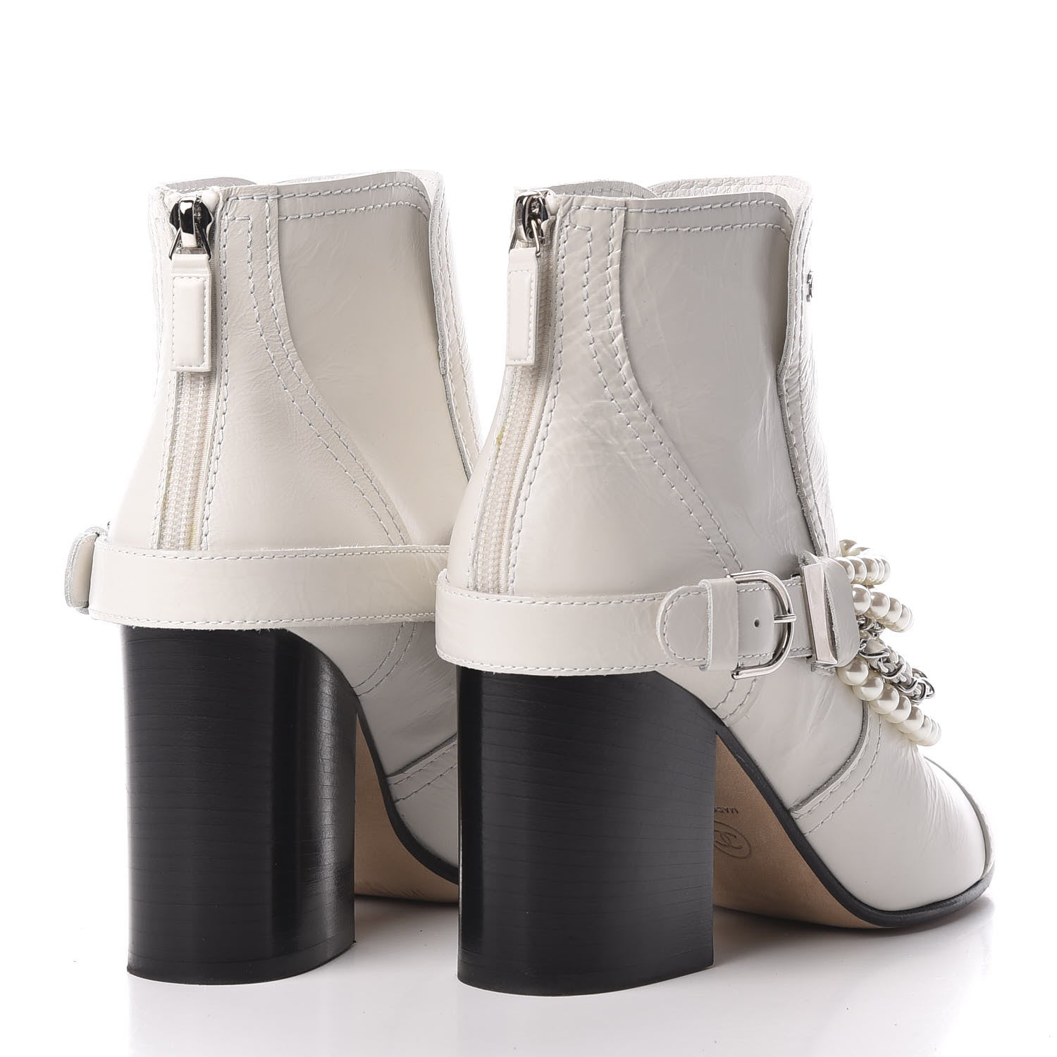 Chanel Crackled Calfskin Pearl Chain CC Short Boots 38.5 White 4 of 10
