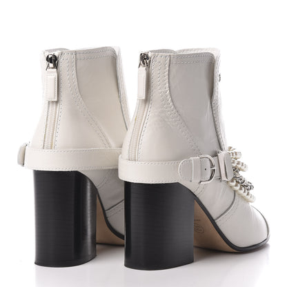 Chanel Crackled Calfskin Pearl Chain CC Short Boots 38.5 White 4 of 10