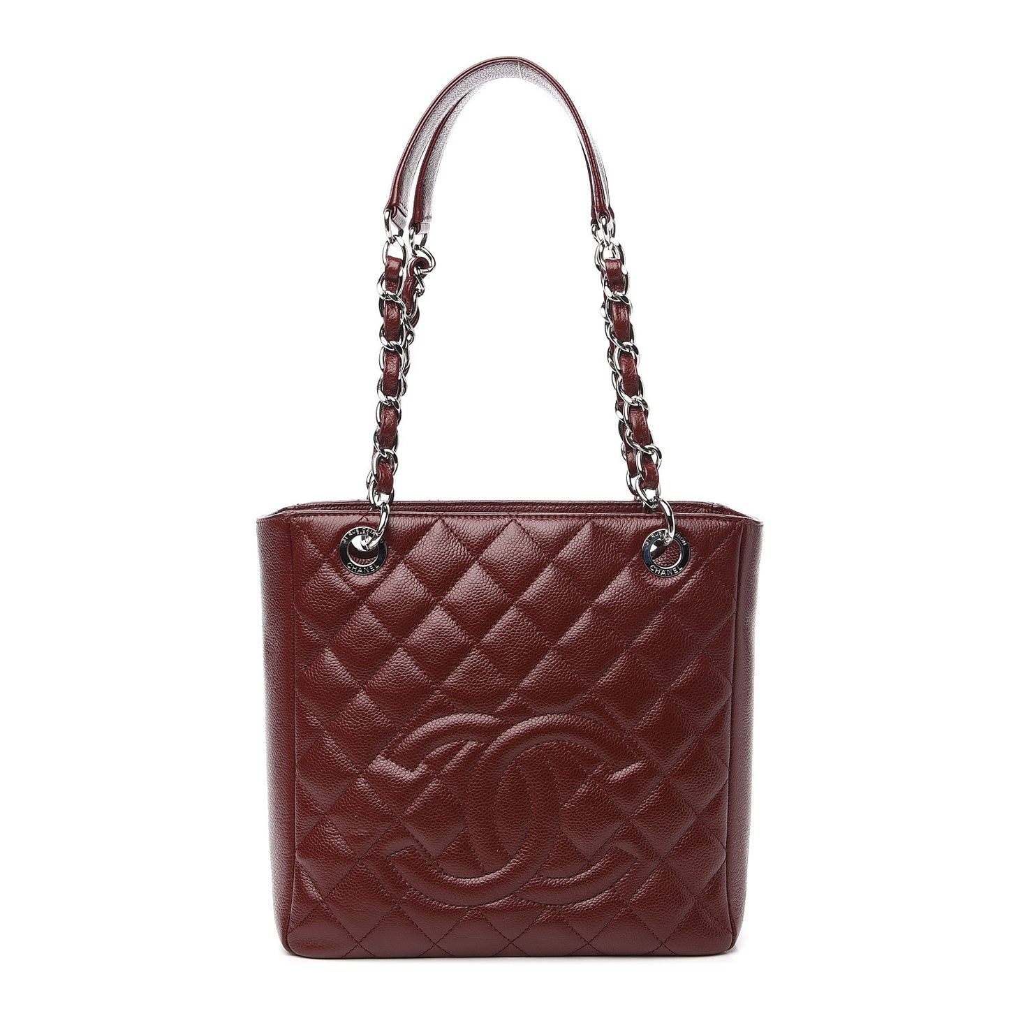 Caviar Quilted Petit Shopping Tote PST Burgundy